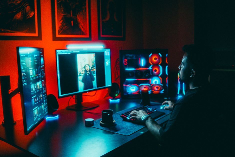 futuristic video game development computer screen office