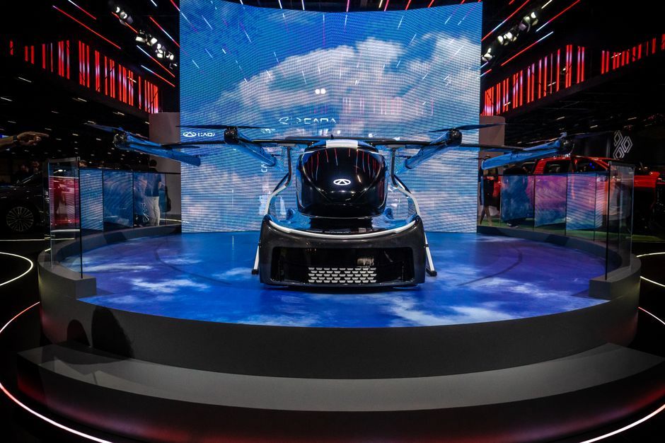futuristic electric air taxi vehicle