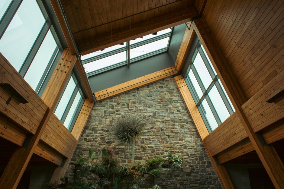 London modern timber building interior skylight