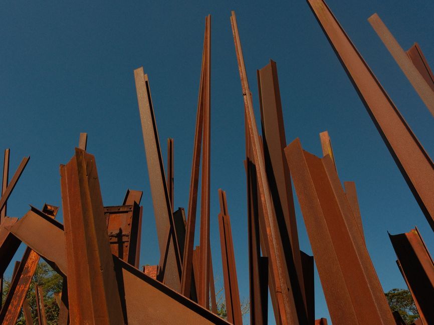 corten steel sculpture outdoor Portugal landscape