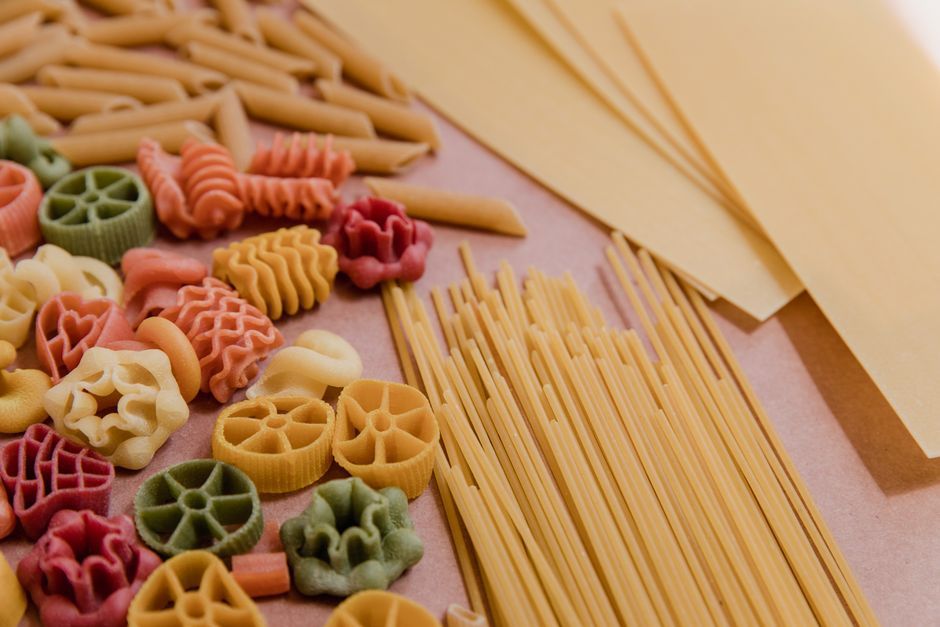 variety of pasta shapes raw food