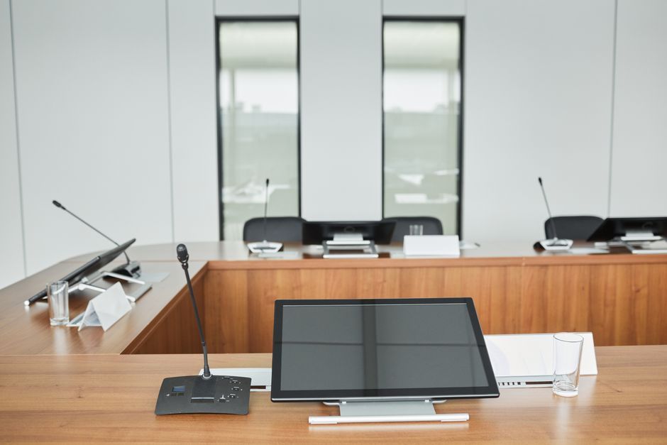 business conference room presentation screen daytime