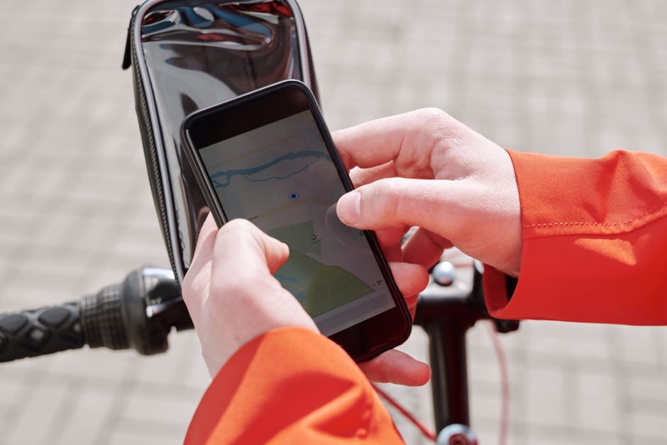 smartphone map navigation screen close up