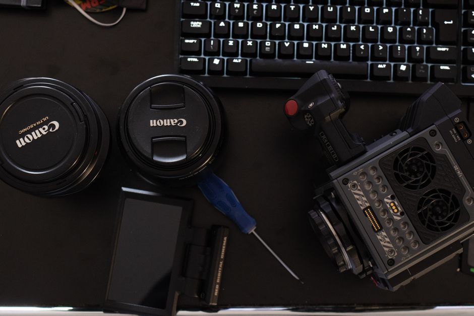 digital video camera equipment workspace