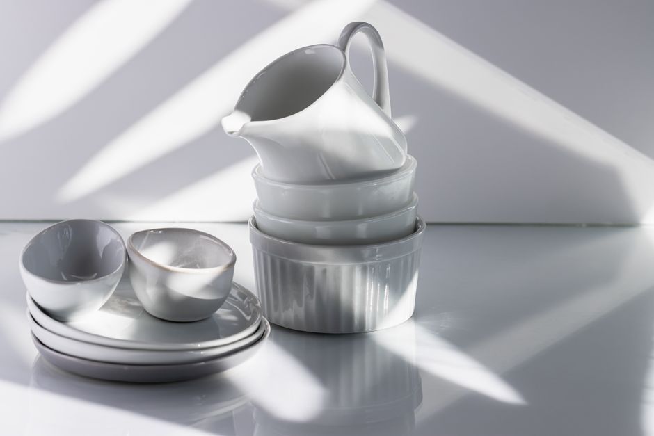 white porcelain tableware glowing light
