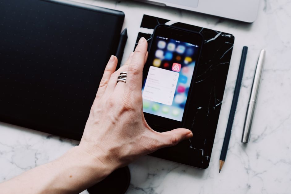 smartphone mobile app screen office desk workspace