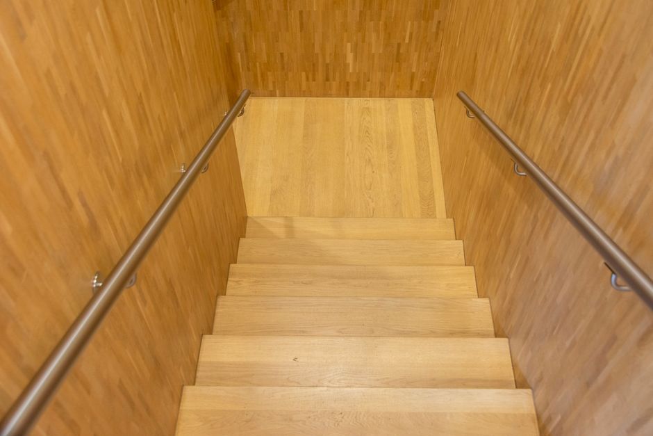 modern timber house interior staircase CLT wood