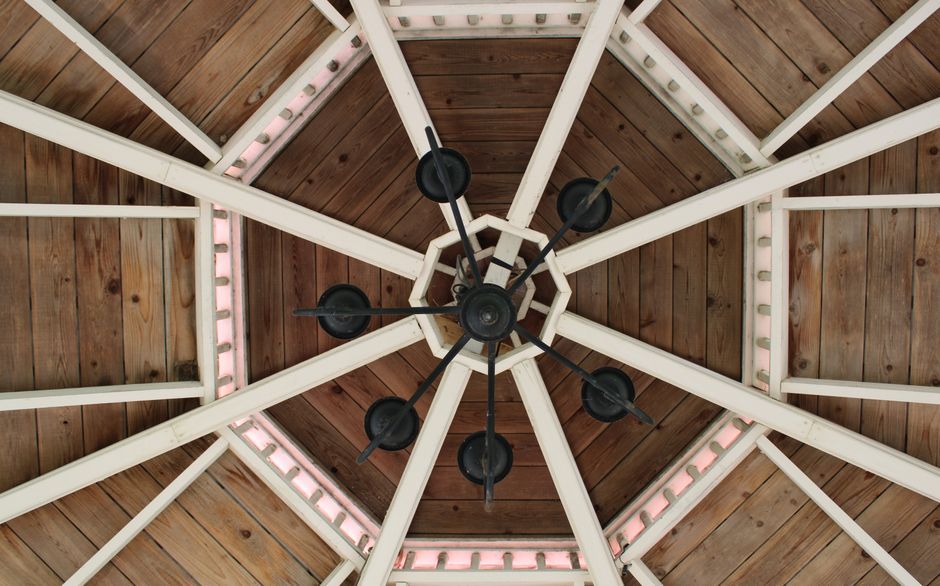 Italy modern wooden pavilion structure closeup