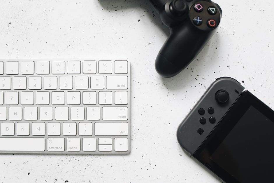 gaming controller laptop desk setup