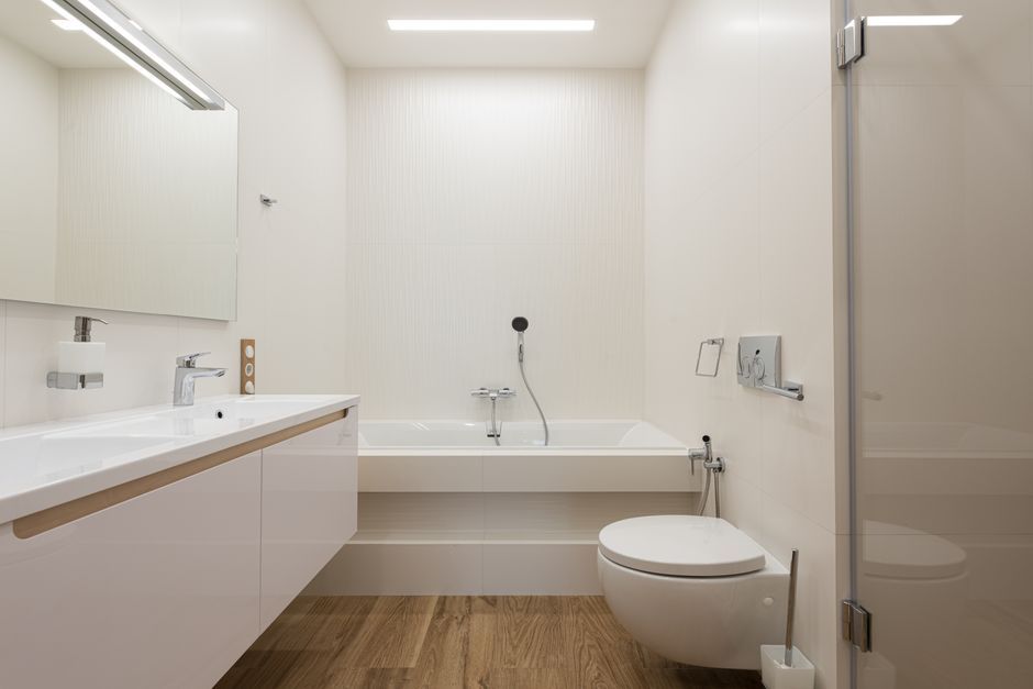 minimalist smart toilet remote control bathroom interior