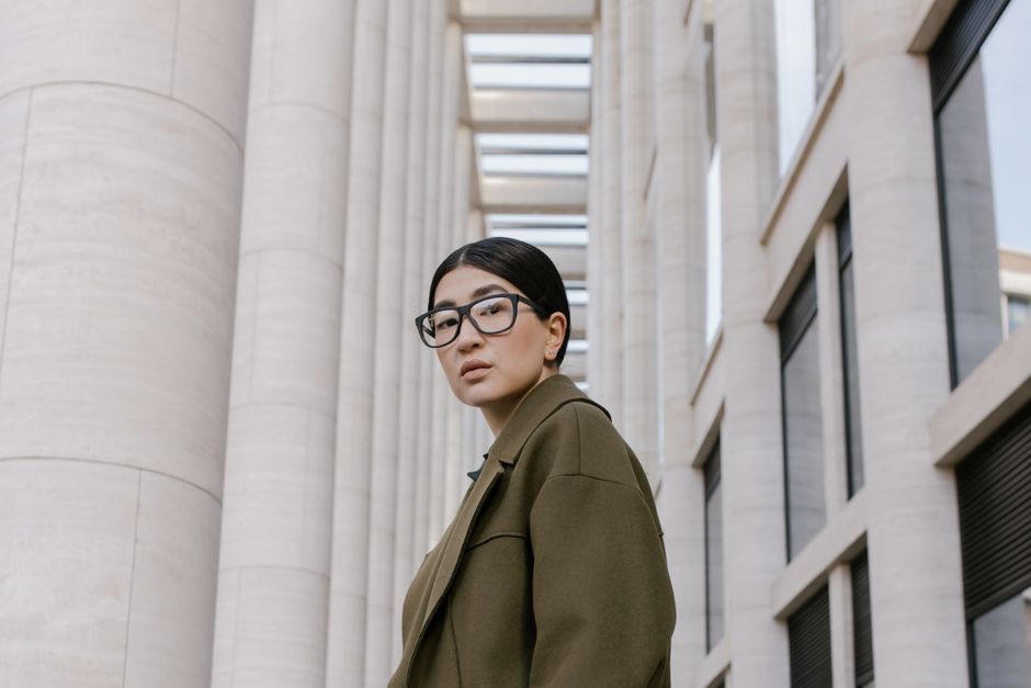 person wearing smart glasses outdoors