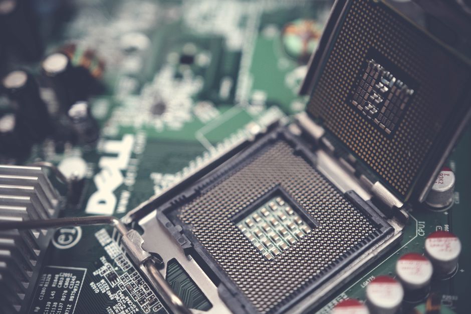 smartphone motherboard microchip processor close up
