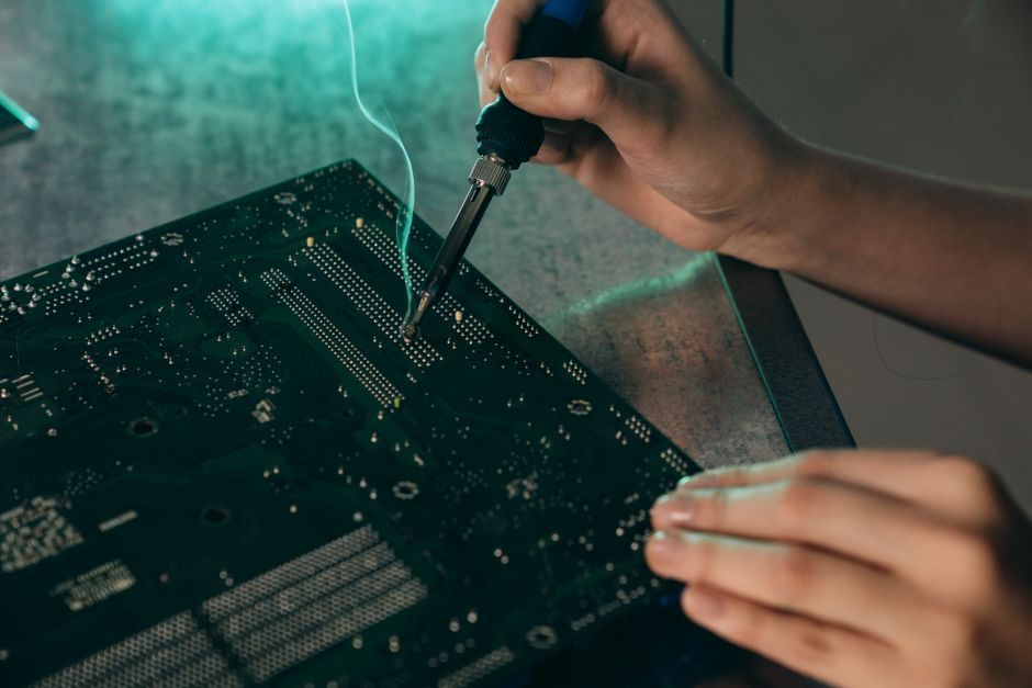 smartphone repair technician workbench tools close up