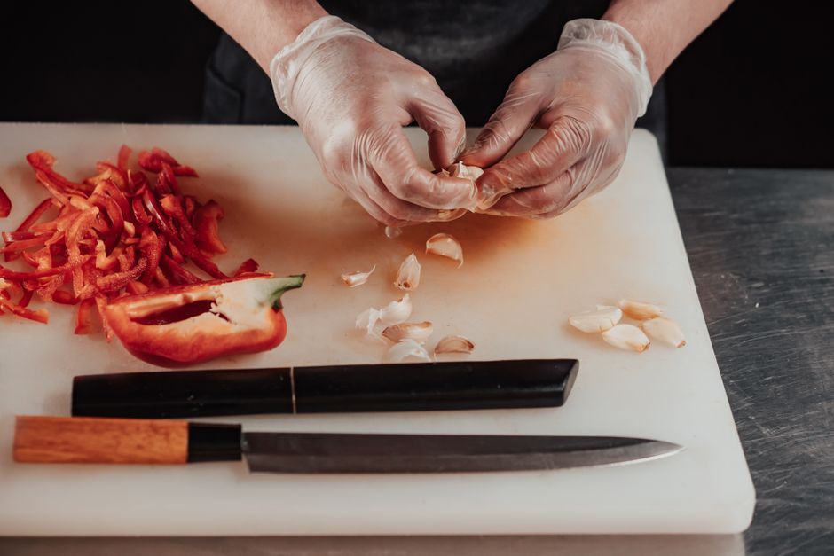 fresh raw vegetable peel and scraps kitchen cutting board