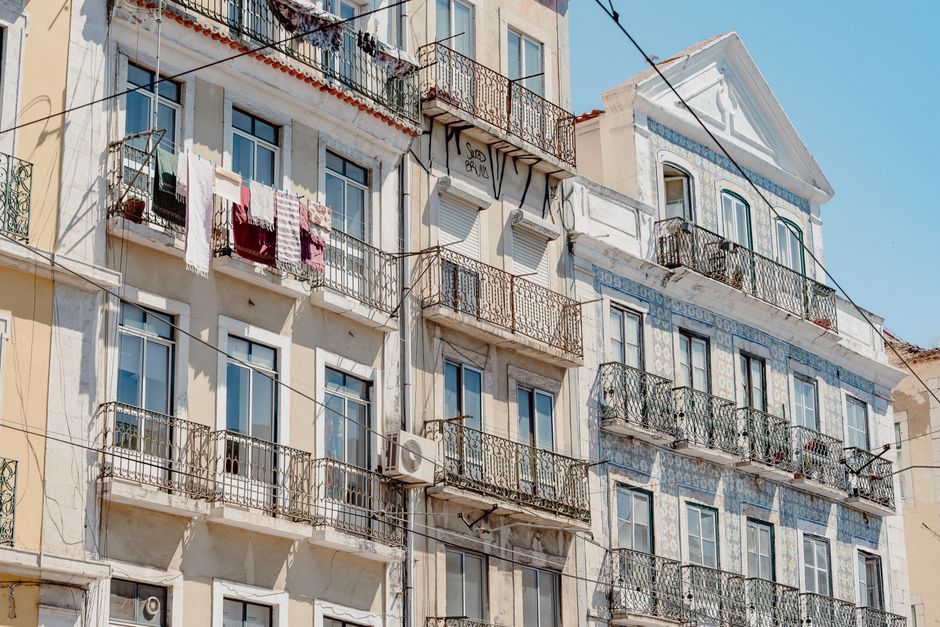 Lisbon historic apartment building facade