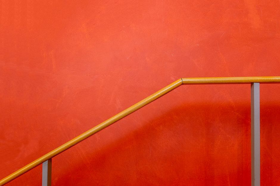 red microcement staircase interior architecture