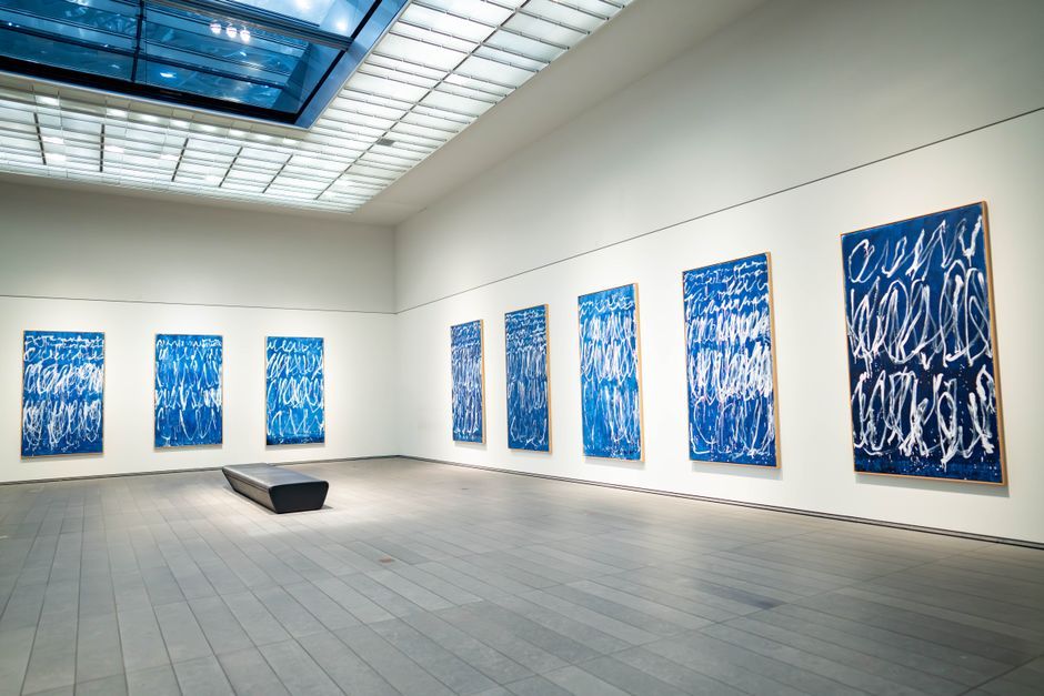 modern art gallery exhibition space paintings