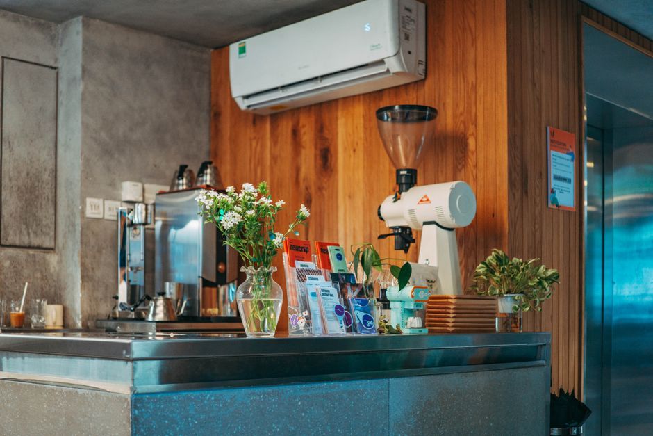 stainless steel coffee shop counter interior design