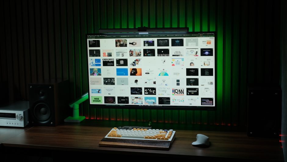 modern desk workspace computer setup