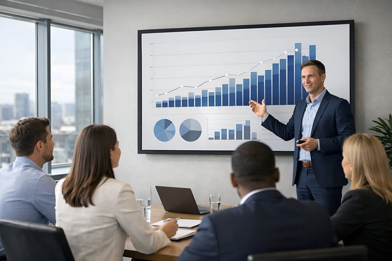 business conference speaker presentation screen daytime