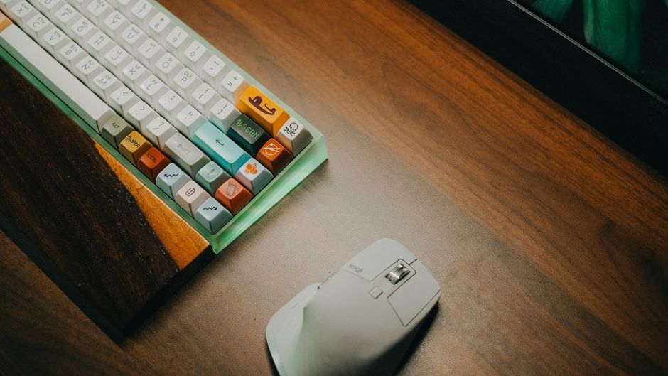 translucent green gaming mouse keyboard setup