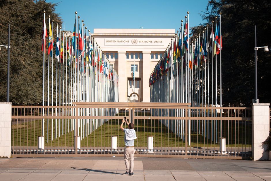 United Nations building flag