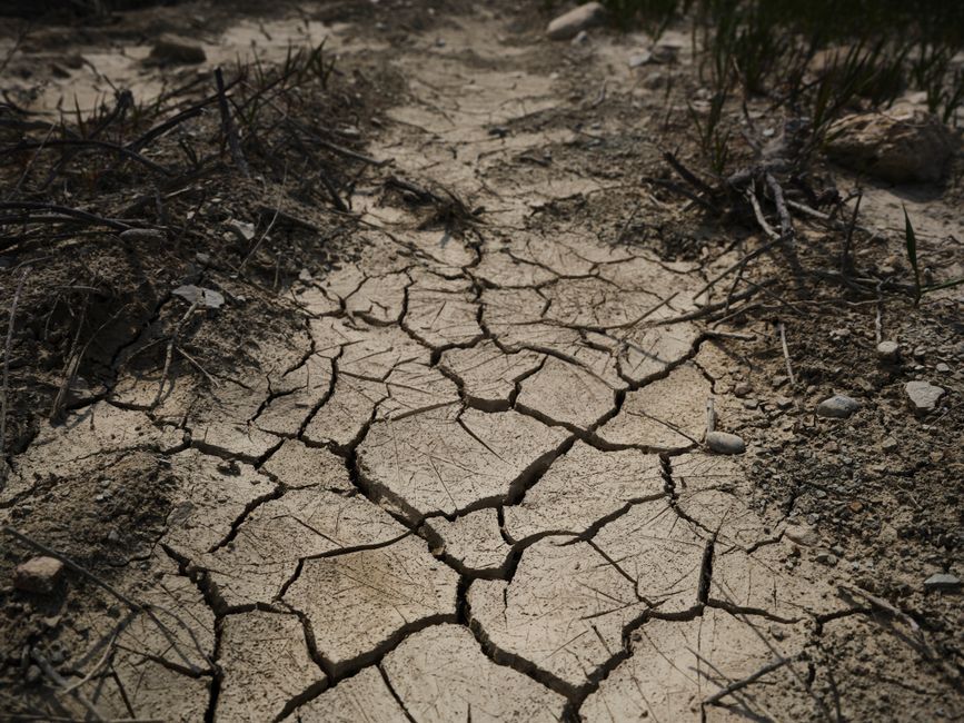 dried river bed bridge heatwave