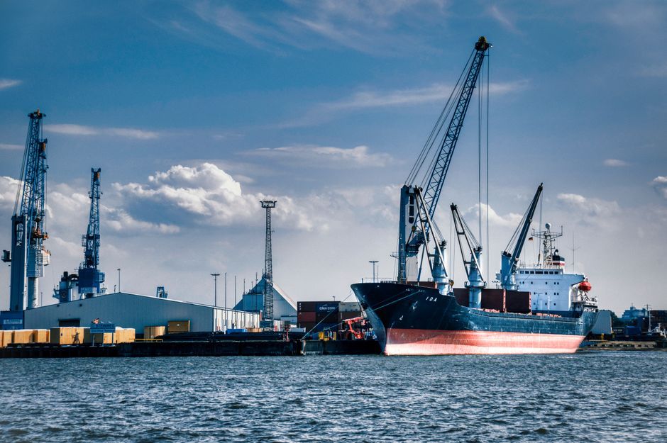 cargo ship port terminal container crane