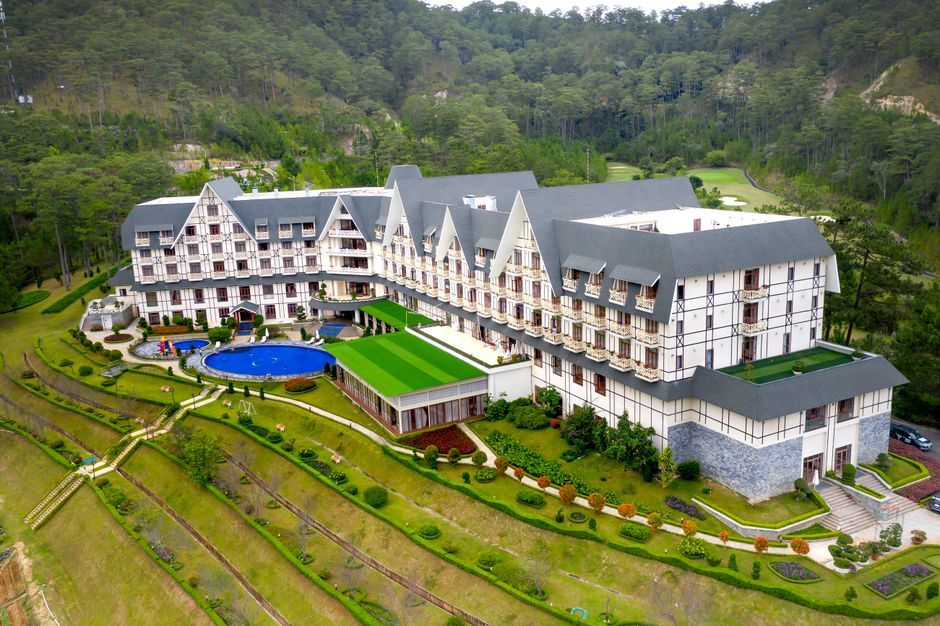 luxury hotel exterior building aerial view