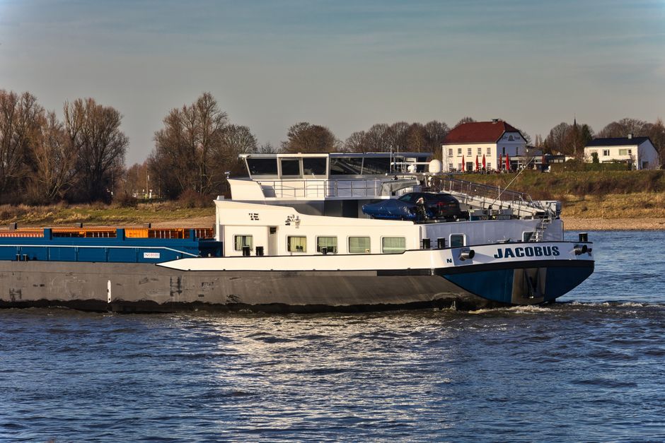 Rhine river low water cargo ship Germany