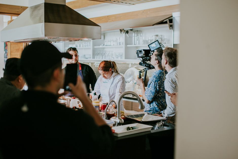 tv studio production crew behind the scenes