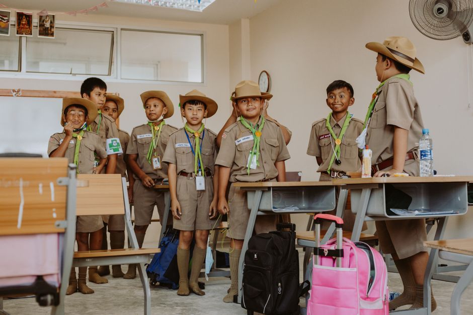 Thai school students classroom milk box