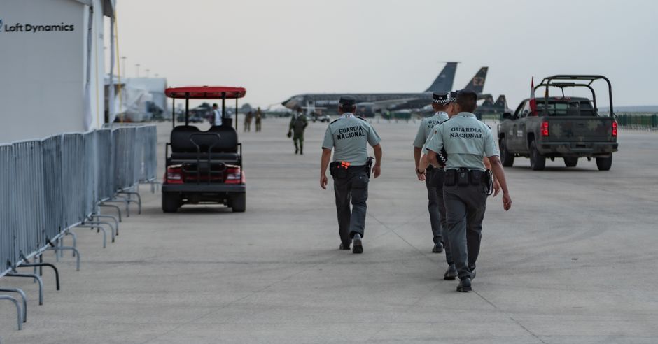 US military airplane tarmac security detail