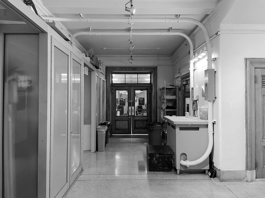 Russian newspaper office interior empty corridor