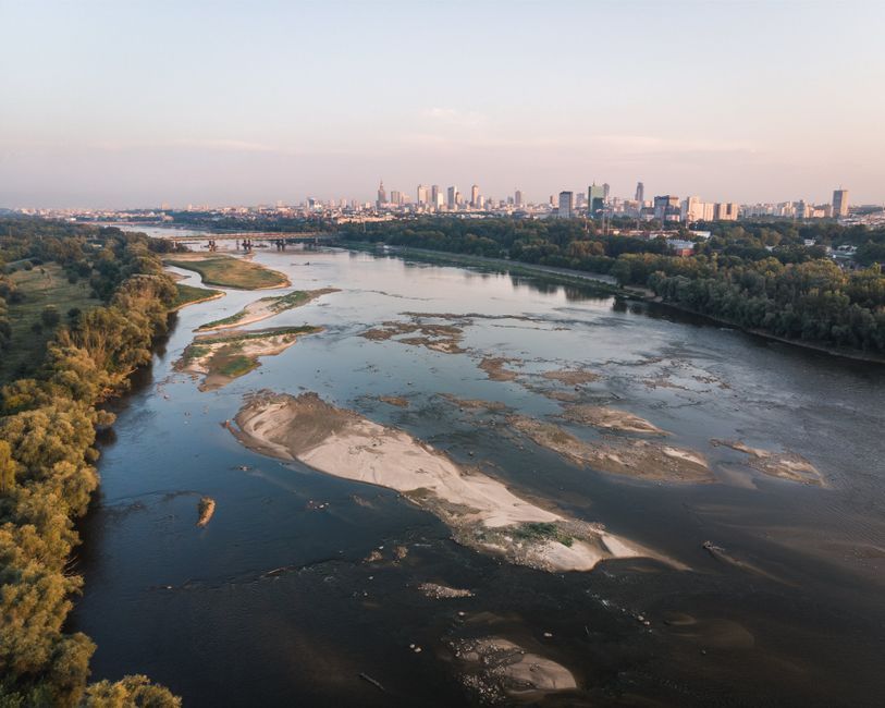 Europe river low water level aerial view