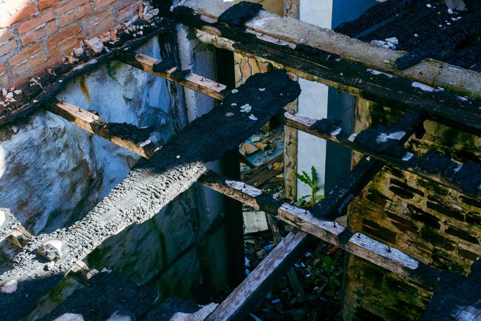 destroyed building warehouse wreckage