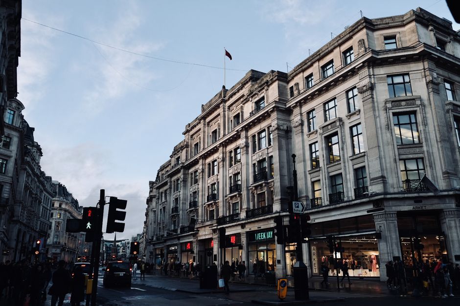 London UK high street shopping smartphone