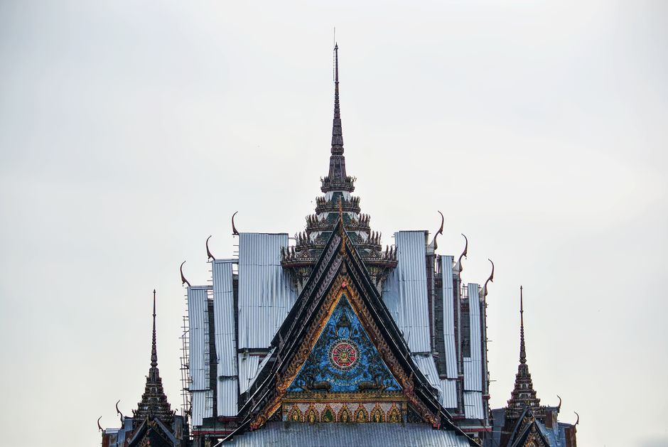Thailand ancient temple roof campus