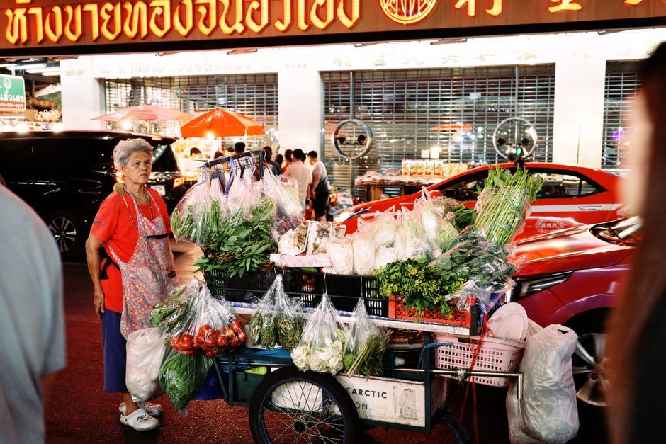 Thai fresh vegetables market stall