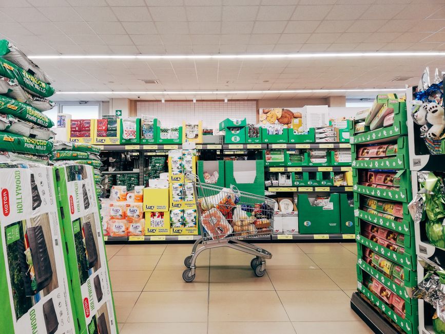 London grocery store supermarket aisle UK