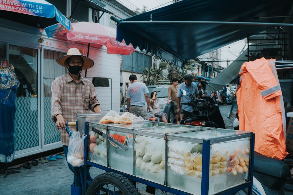 Thai street food fruit vendor Thailand