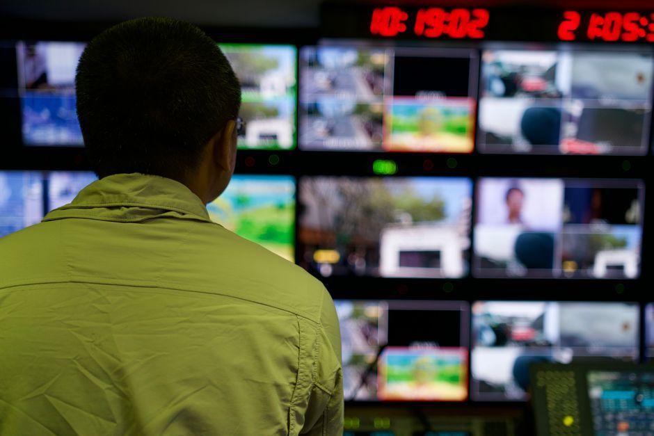 satellite control room space monitoring screens