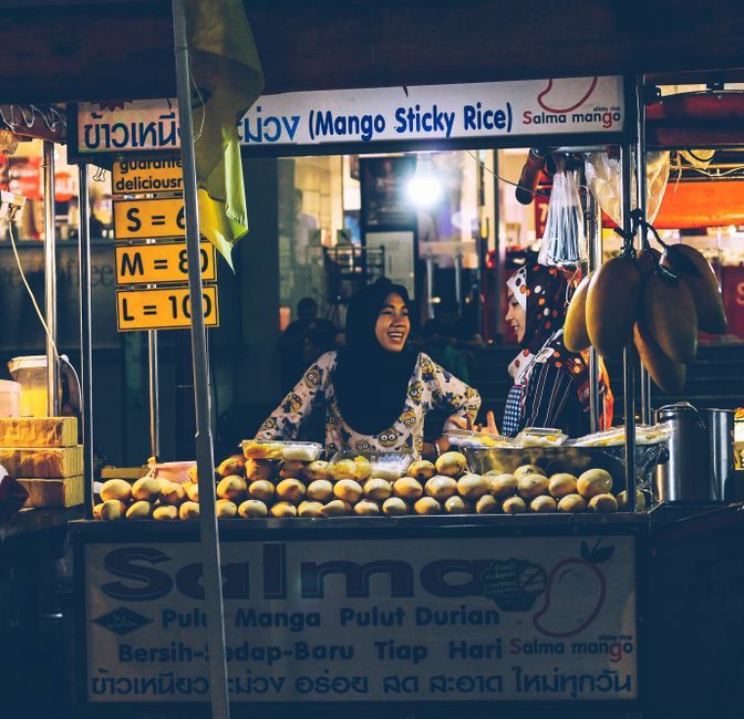 Thai fresh fruit market vendor stall