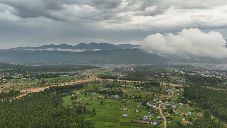 Nepal mountain river valley landscape aerial