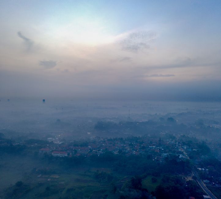 Southeast Asia forest fire haze aerial view