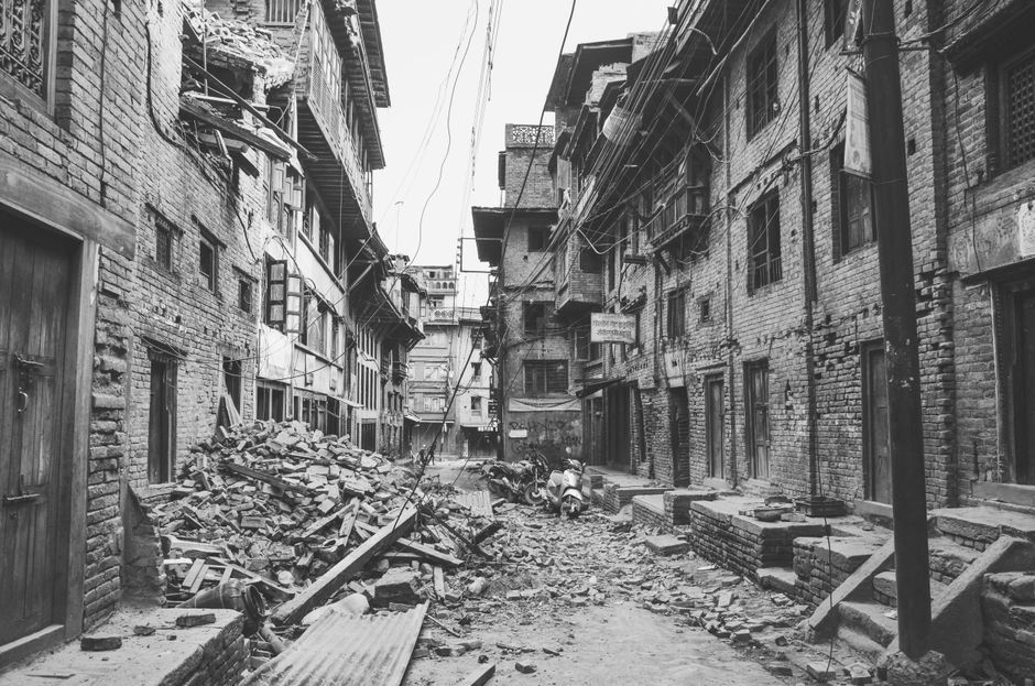 Nepal village destruction debris landscape