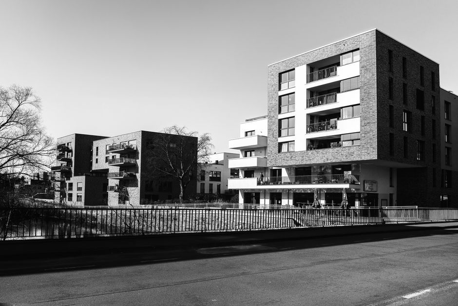 modern residential apartment building Europe city street