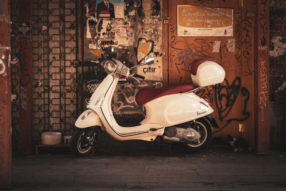 classic vintage white scooter motorcycle Thailand street