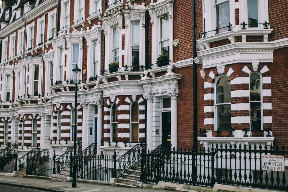 British residential street terraced houses UK