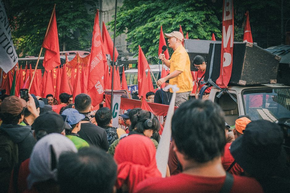 Thailand political activists banner crowd